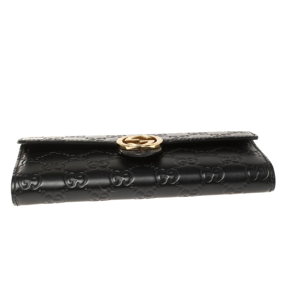 Gucci Schwarz Guccissima Leder GG Icon Continental Geldbörse Damen
