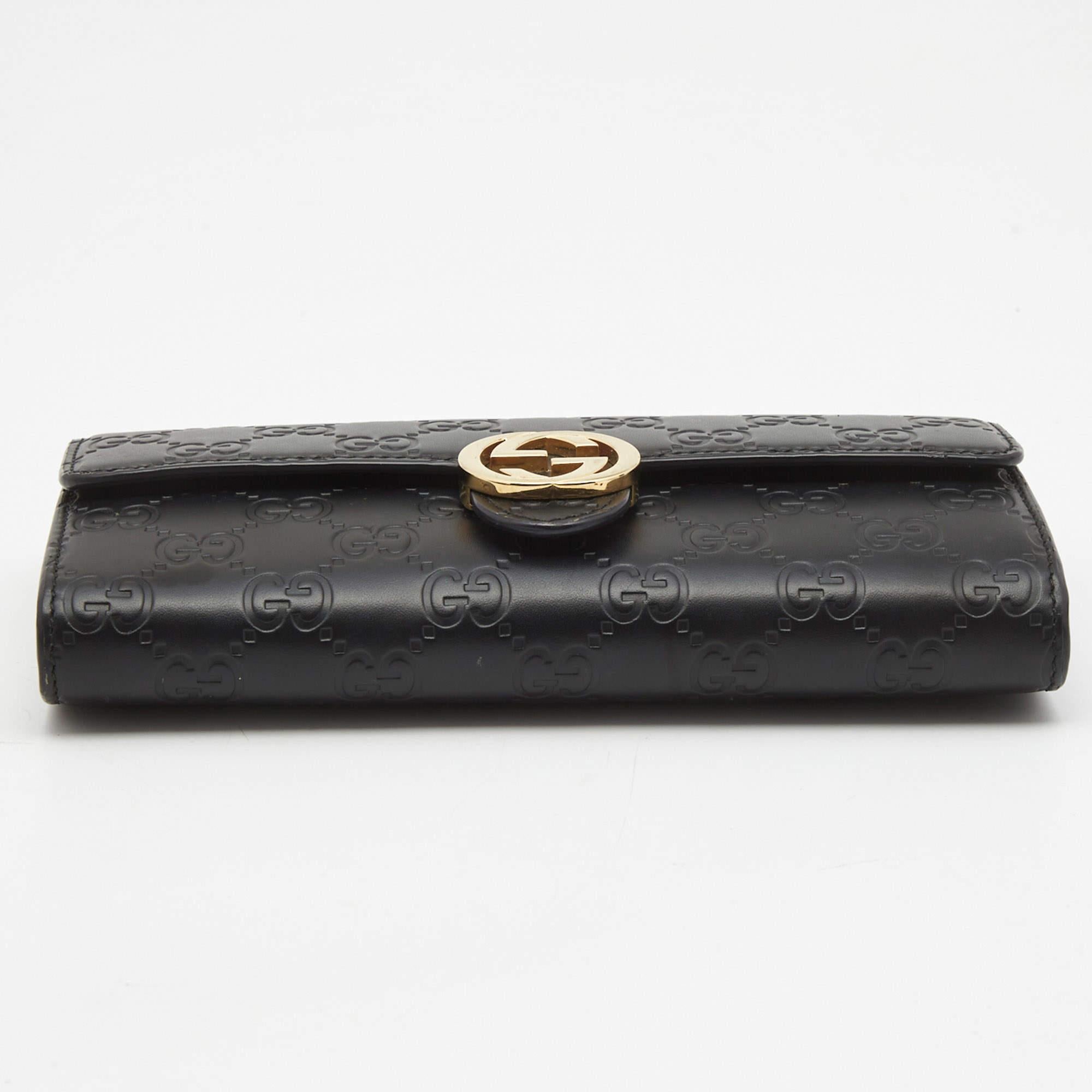 Women's Gucci Black Guccissima Leather GG Icon Continental Wallet