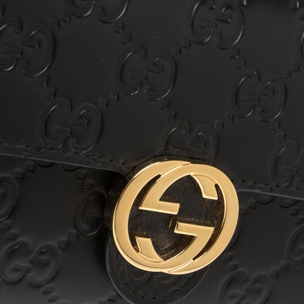Gucci Schwarz Guccissima Leder GG Icon Continental Geldbörse 1