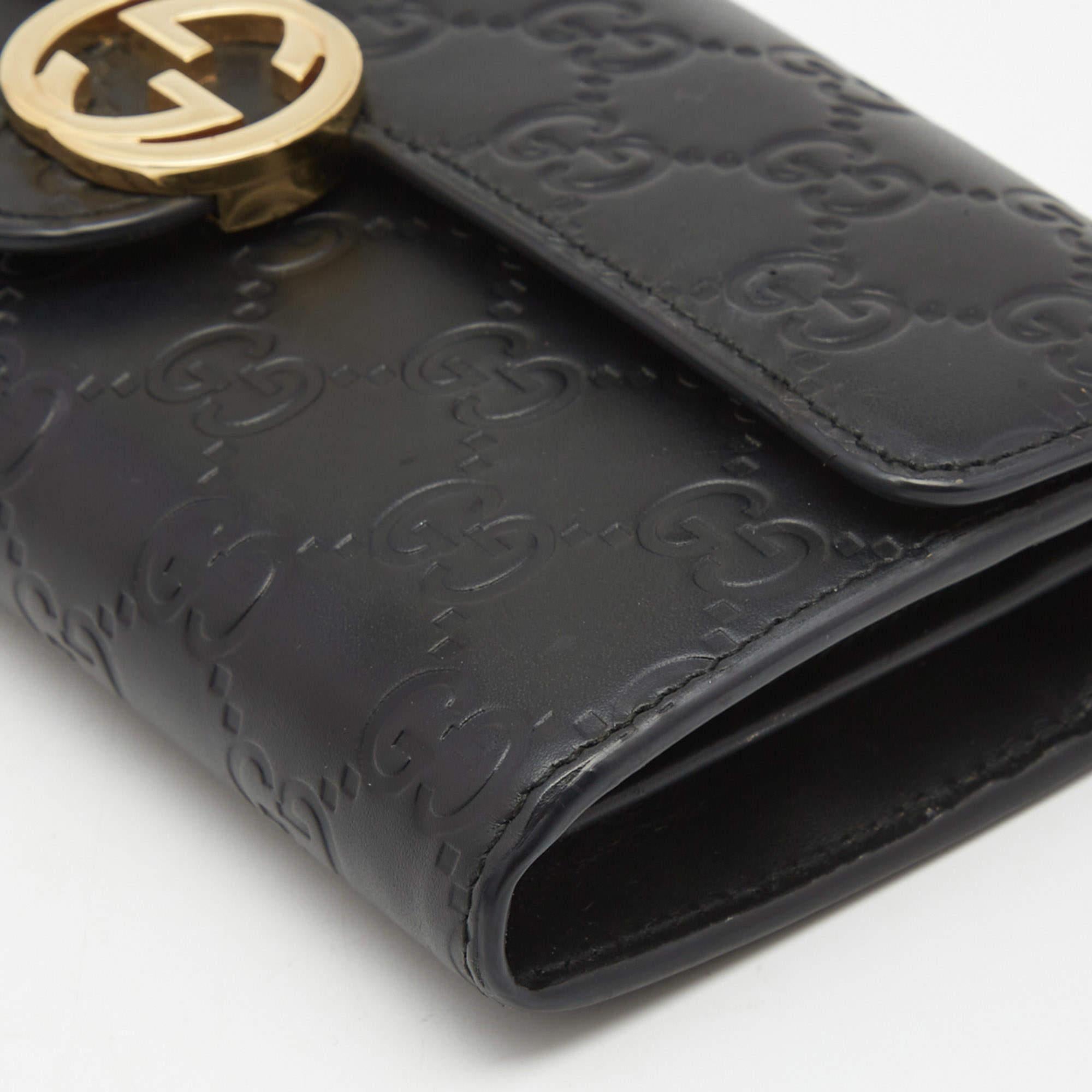 Gucci Black Guccissima Leather GG Icon Continental Wallet 3