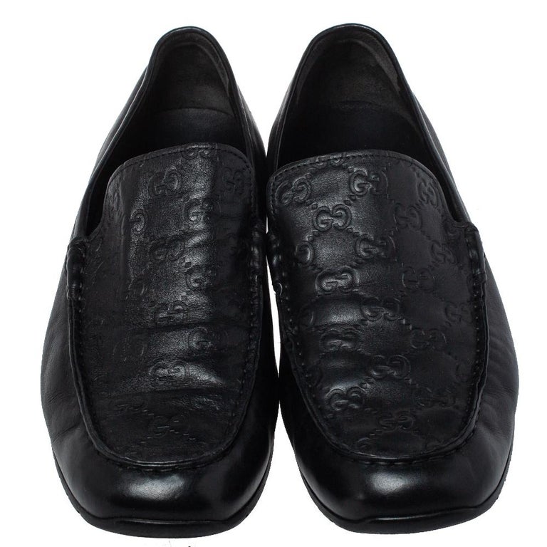 Gucci Black Guccissima Leather GG Loafers Size 44 For Sale at 1stDibs