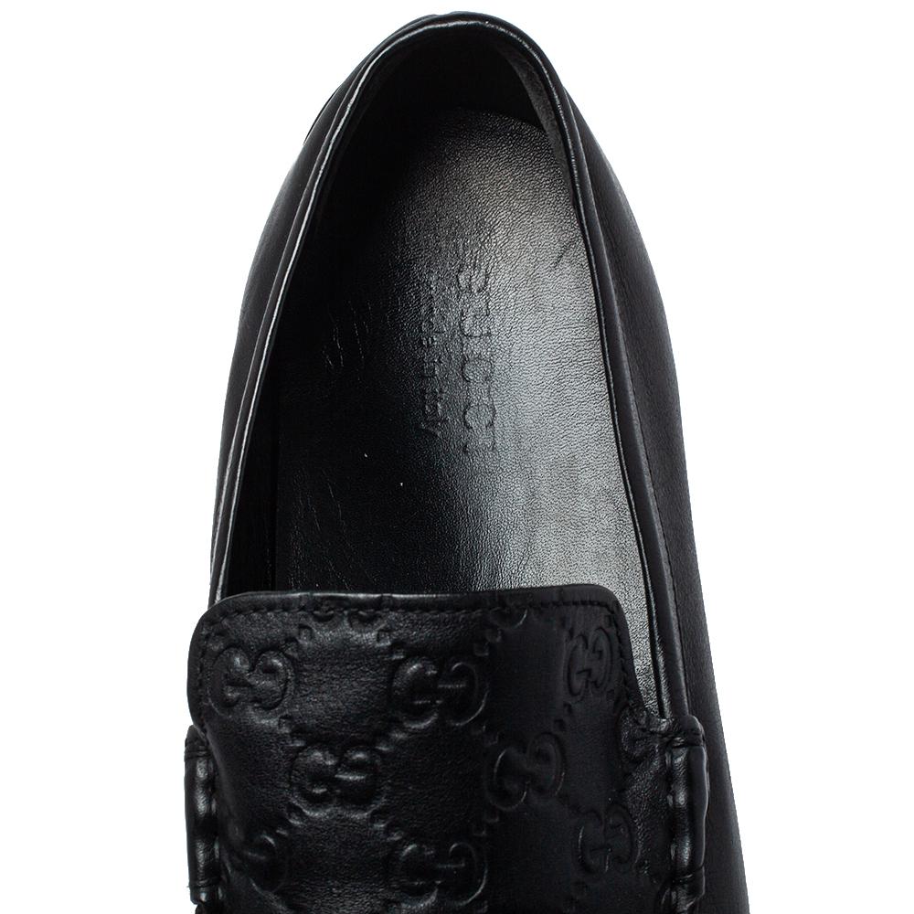 Men's Gucci Black Guccissima Leather GG Loafers Size 44