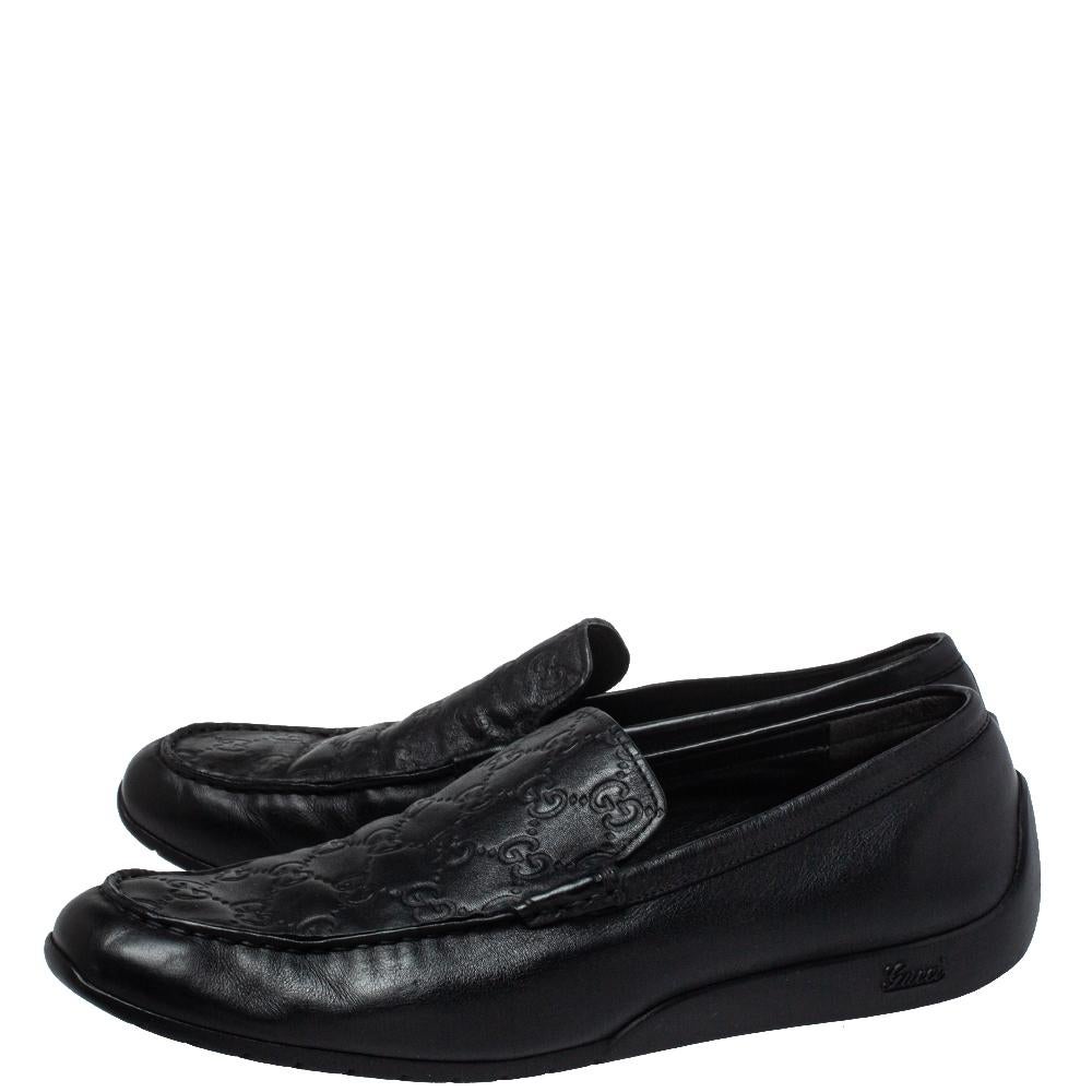 Gucci Black Guccissima Leather GG Loafers Size 44 1