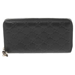 Gucci Black Guccissima Leather GG Twins Zip Around Continental Wallet