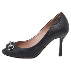 Gucci Schwarz Guccissima Leder Hollywood Horsebit Peep Toe Pumps Größe 35.5