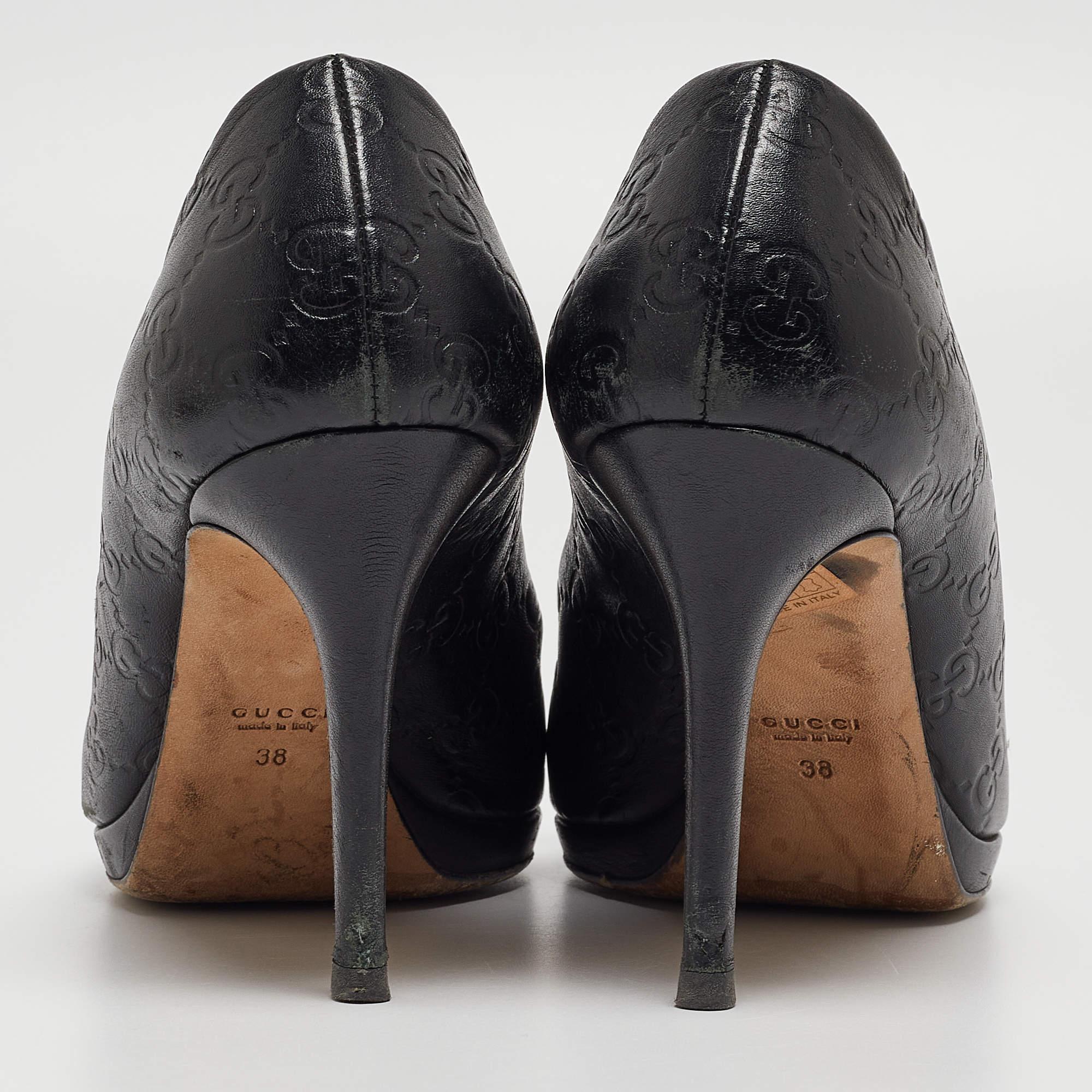 Gucci Black Guccissima Leather Horsebit Peep Toe Pumps Size 38 1