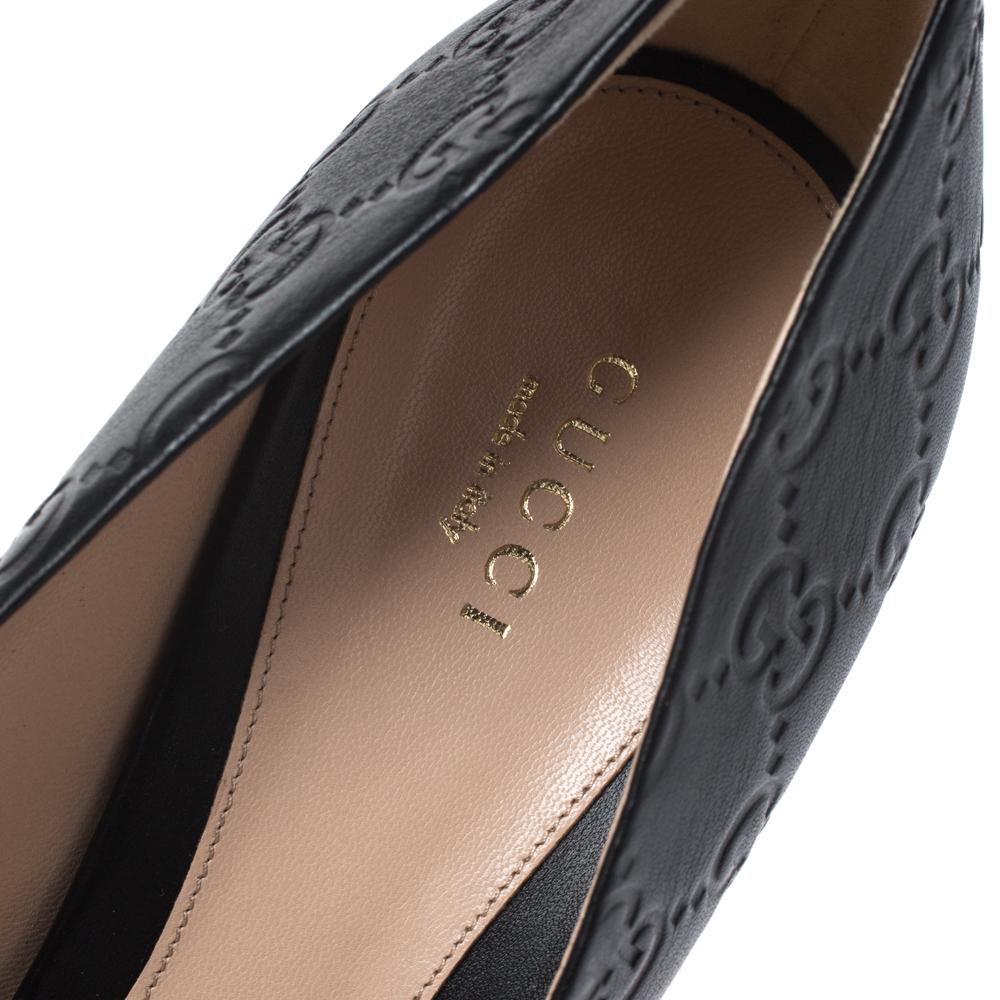 Gucci Black Guccissima Leather Horsebit Peep Toe Pumps Size 40.5 2