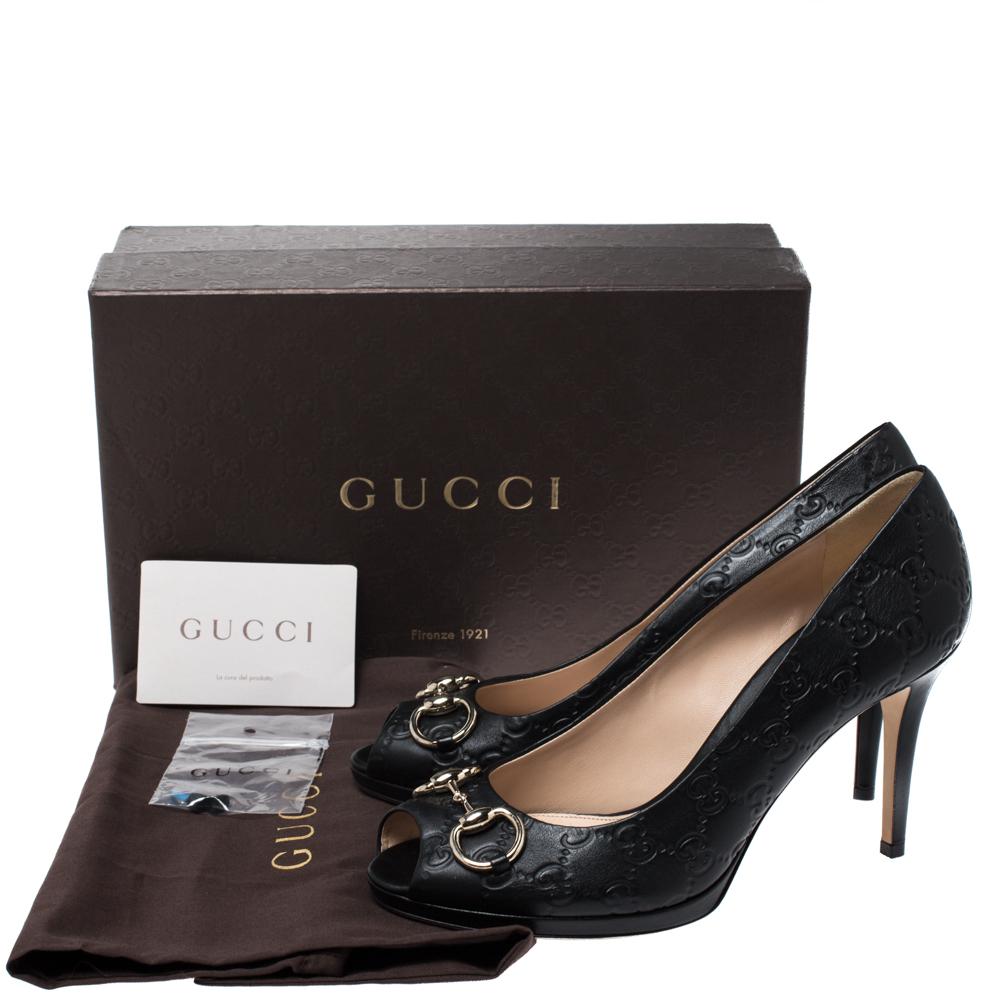 Gucci Black Guccissima Leather Horsebit Peep Toe Pumps Size 40.5 4