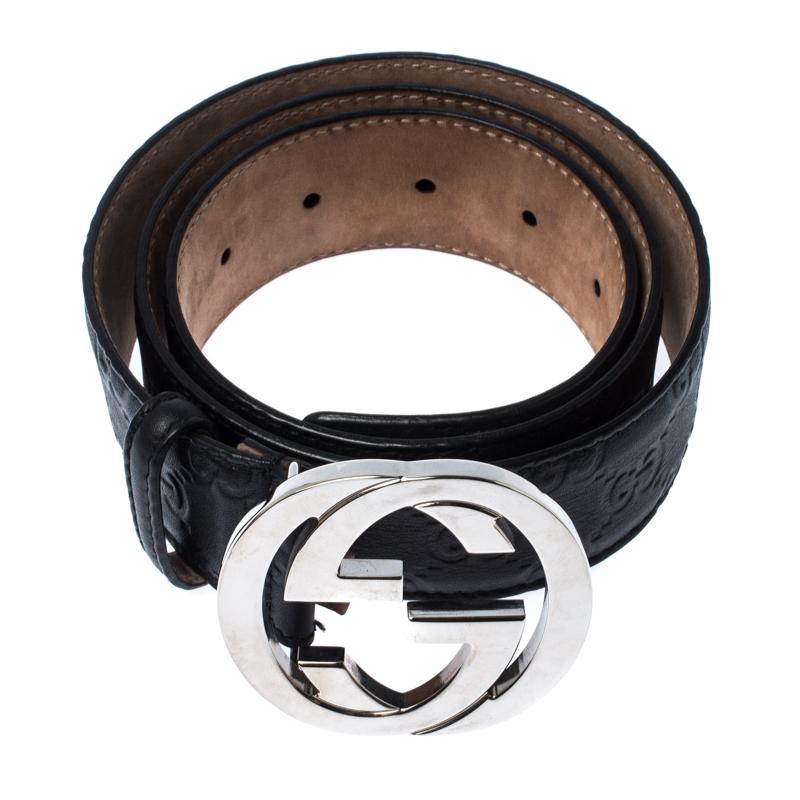 Gucci Black Guccissima Leather Interlocking G Belt 85CM In Good Condition In Dubai, Al Qouz 2