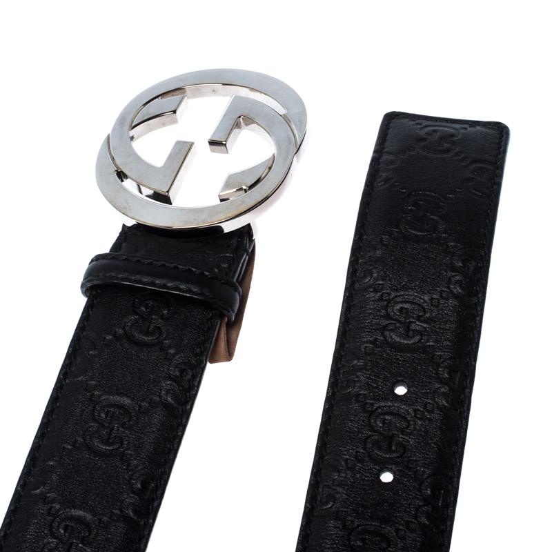 Men's Gucci Black Guccissima Leather Interlocking G Belt 85CM