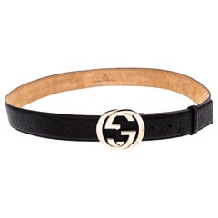 Gucci Black Guccissima Leather Interlocking G Buckle Belt 95CM