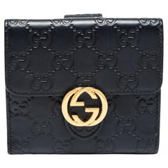 Gucci Black Guccissima Leather Interlocking G French Wallet