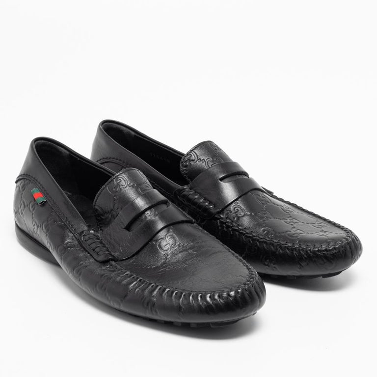 Gucci Black Guccissima Leather Interlocking G Penny Loafers  display picture 1