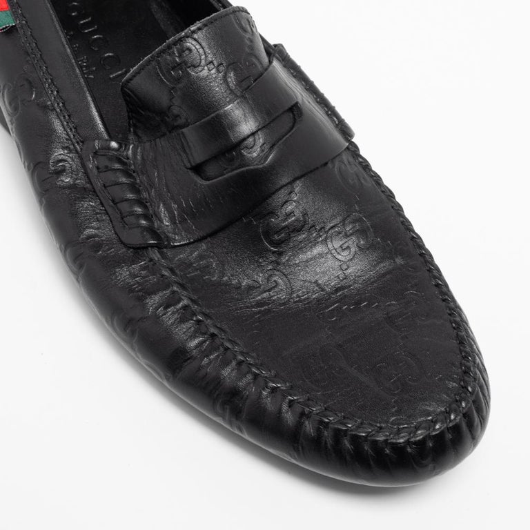Gucci Black Guccissima Leather Interlocking G Penny Loafers  display picture 1