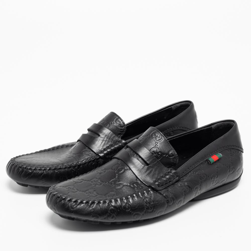 Gucci Black Guccissima Leather Interlocking G Penny Loafers Size 41 1