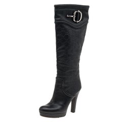 Gucci Black Guccissima Leather Knee Length Boots Size 38