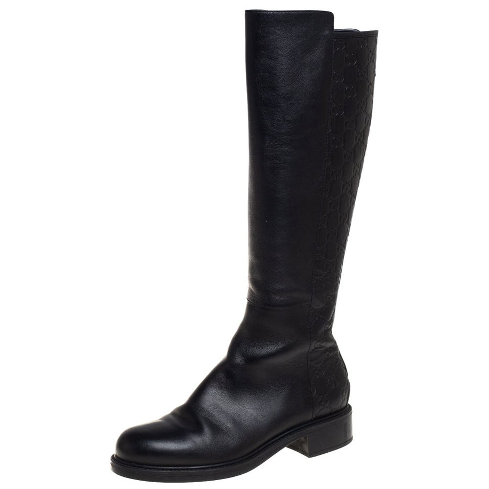 Gucci Black Guccissima Leather Knee Length Boots Size 38.5