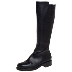Gucci Black Guccissima Leather Knee Length Boots Size 38.5