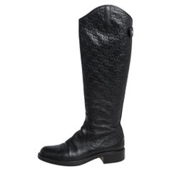 Gucci Black Guccissima Leather Knee Length Boots Size 39