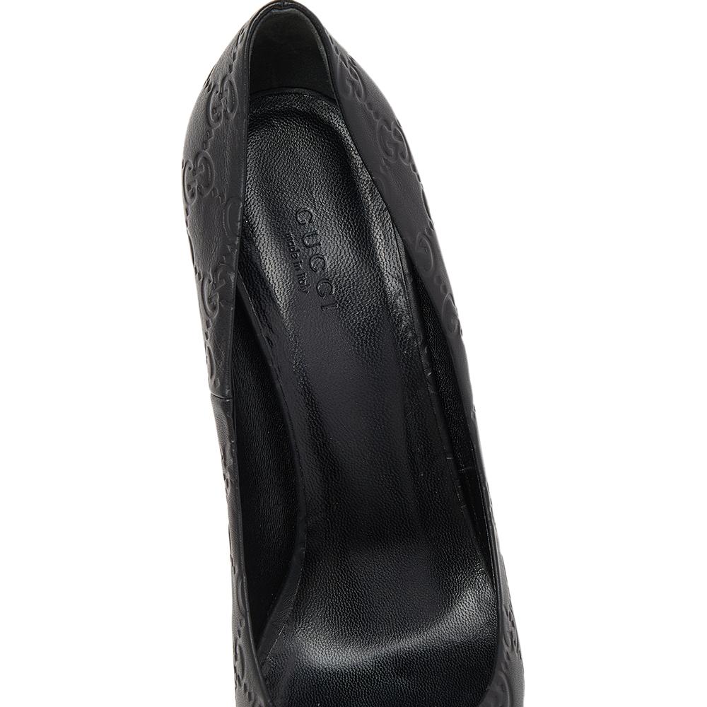 Gucci Black Guccissima Leather Kristen Bamboo Heel Pointed Toe Pumps Size 39.5 2