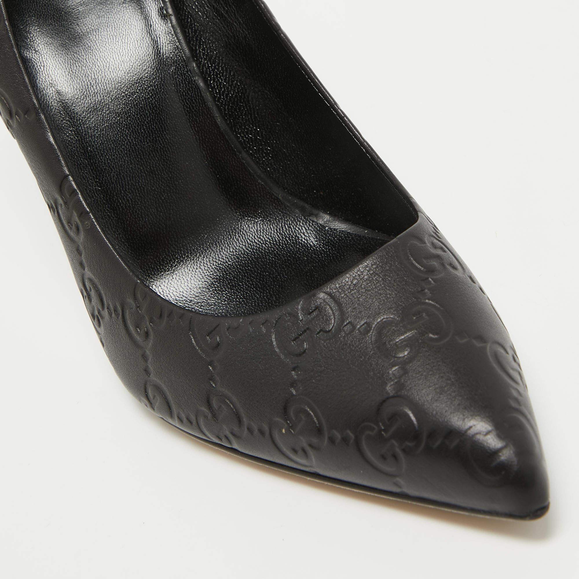 Gucci Black Guccissima Leather Kristen Bamboo Heel Pumps Size 39 For Sale 1