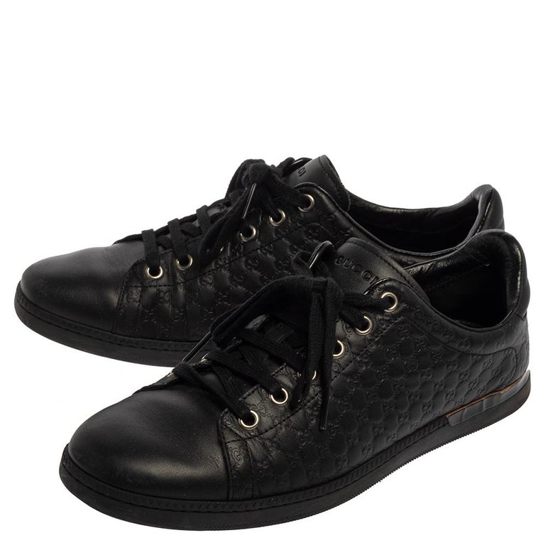 Gucci Black Guccissima Leather Lace Up Sneakers Size 38 For Sale at 1stDibs