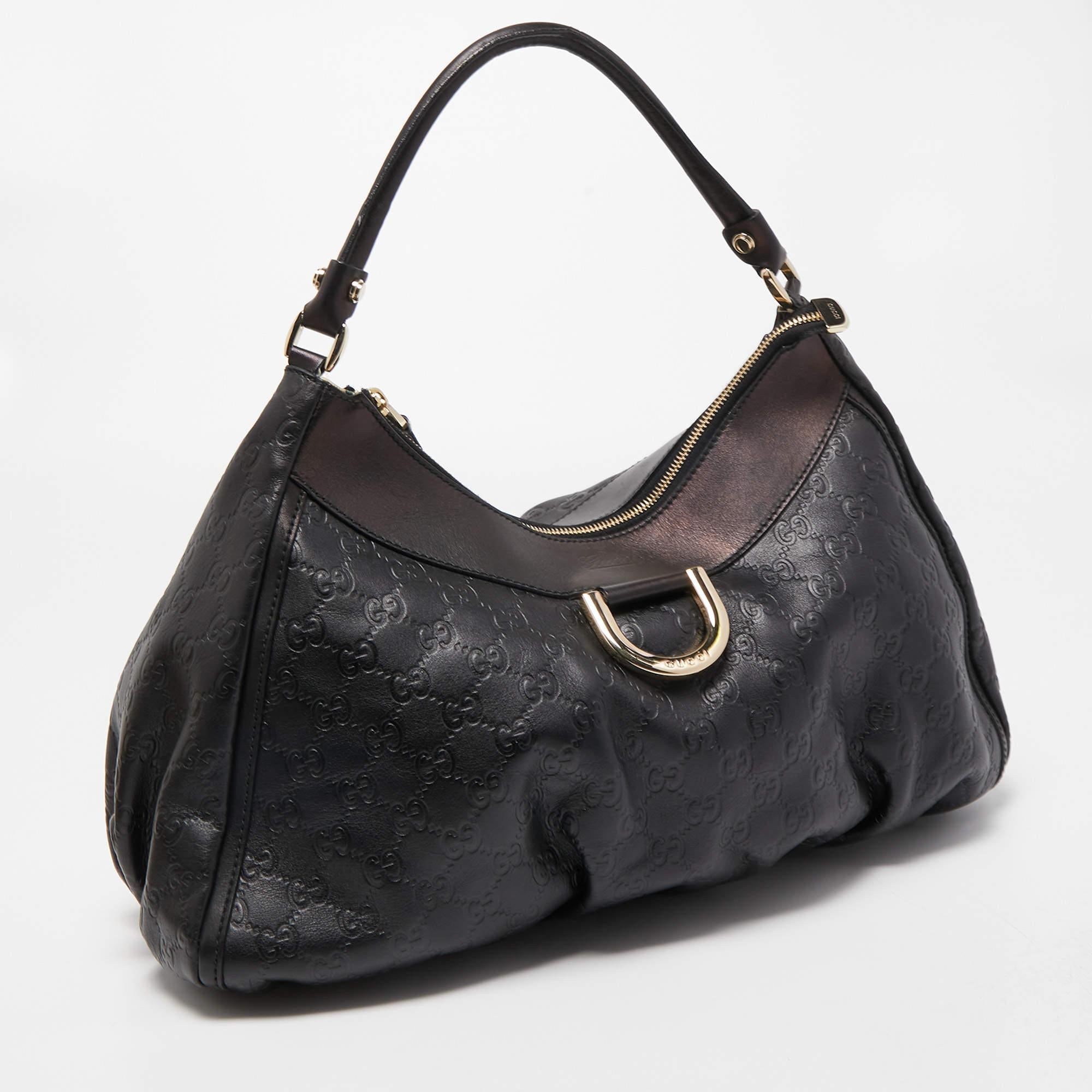 Gucci Black Guccissima Leather Large Abbey D Ring Shoulder Bag In Good Condition In Dubai, Al Qouz 2