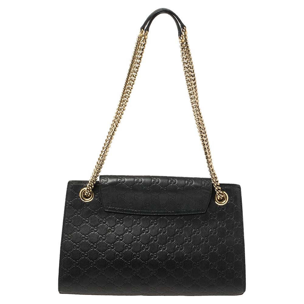 Gucci Black Guccissima Leather Large Emily Chain Shoulder Bag 7