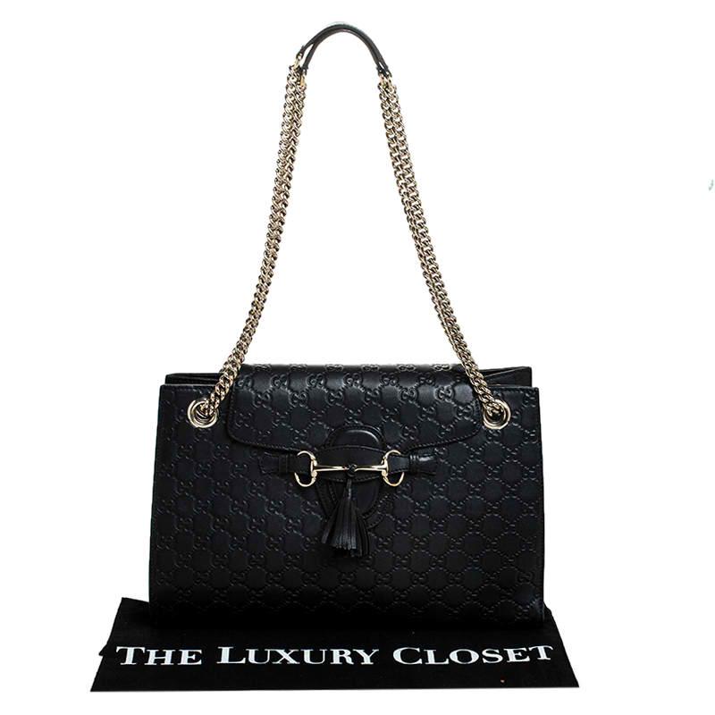 Gucci Black Guccissima Leather Large Emily Chain Shoulder Bag 8