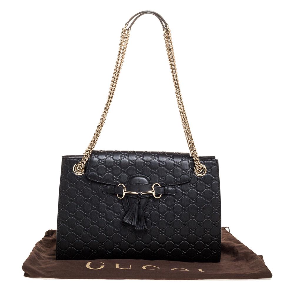 Gucci Black Guccissima Leather Large Emily Chain Shoulder Bag 8