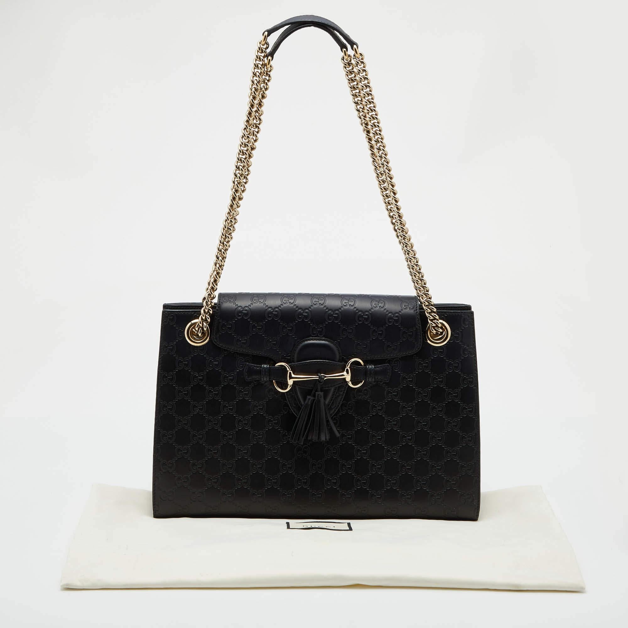 Gucci Black Guccissima Leather Large Emily Chain Shoulder Bag 7