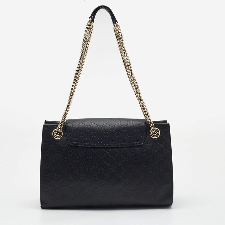 Gucci Black Guccissima Leather Large Emily Chain Shoulder Bag For Sale