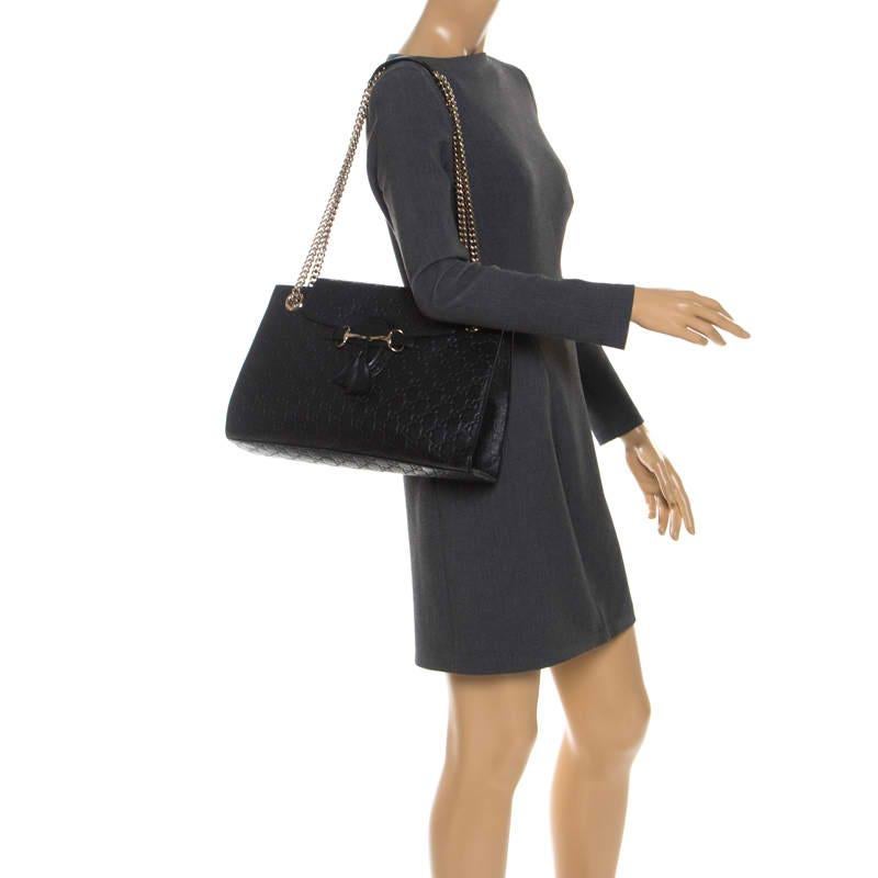 Gucci Black Guccissima Leather Large Emily Chain Shoulder Bag In Good Condition In Dubai, Al Qouz 2