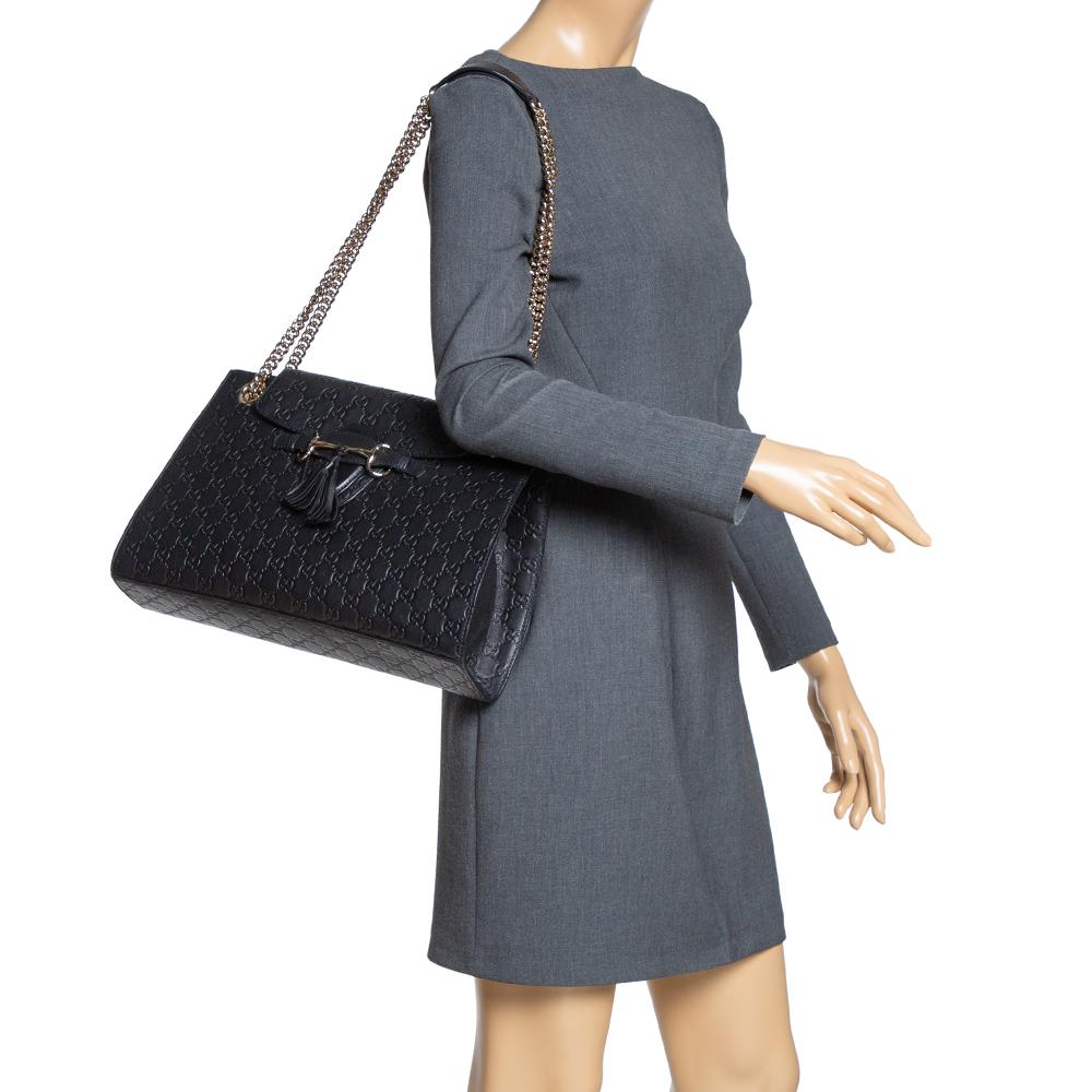 Gucci Black Guccissima Leather Large Emily Chain Shoulder Bag In Good Condition In Dubai, Al Qouz 2