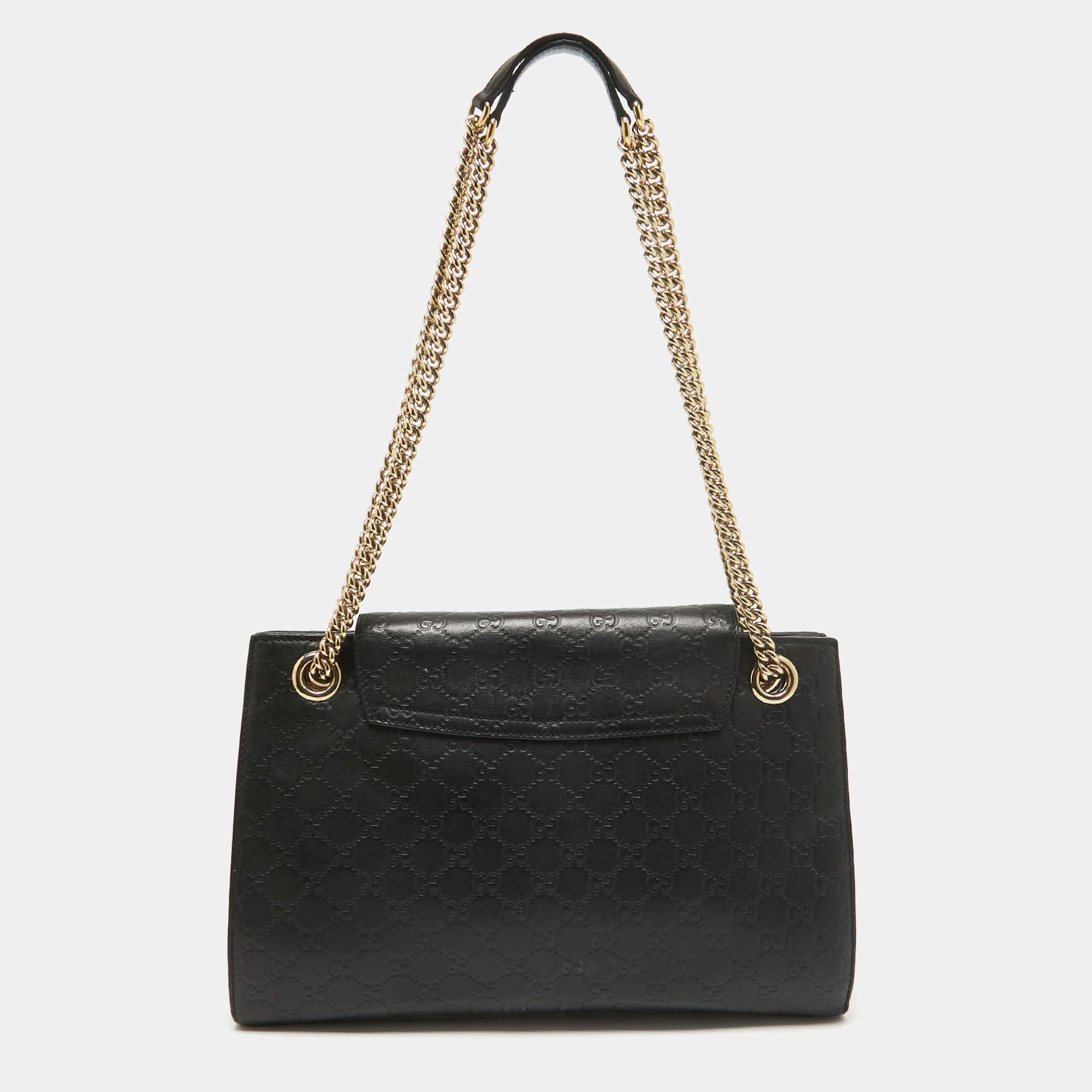 Women's Gucci Black Guccissima Leather Large Emily Chain Shoulder Bag For Sale
