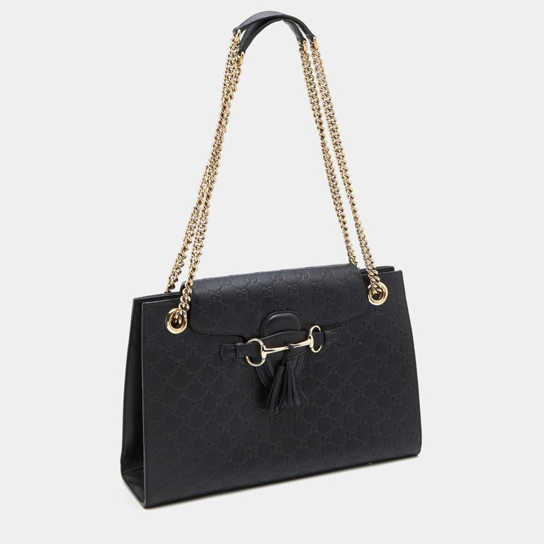 Gucci Emily GG Bronze Metallic Guccissima Leather Double Chain Shoulder Bag