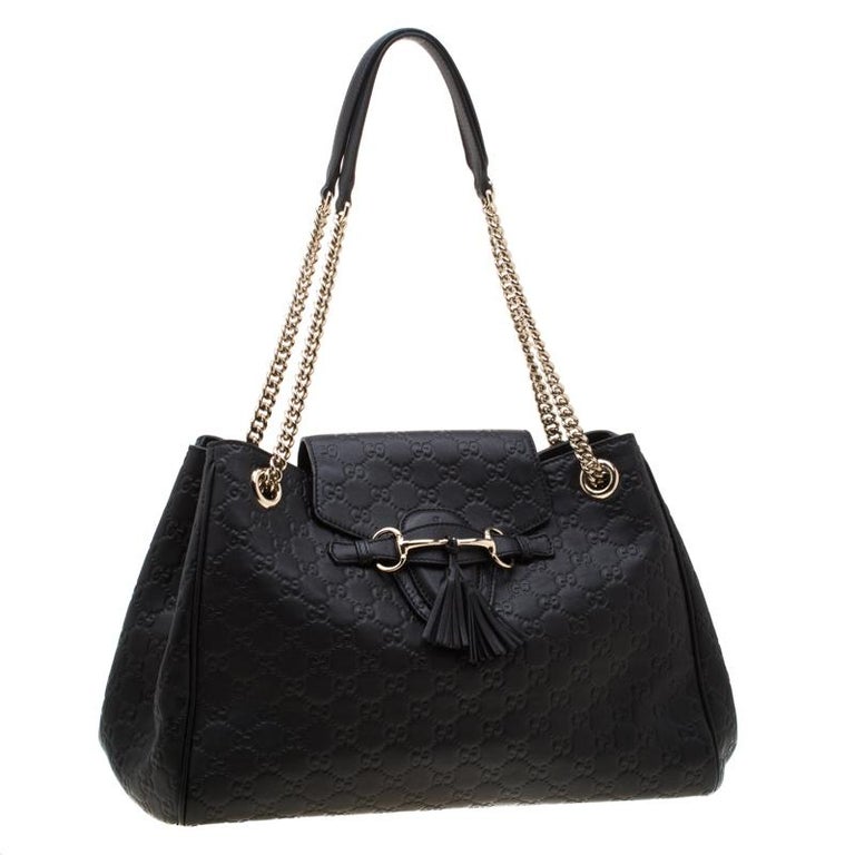 Gucci Black Guccissima Leather Large Emily Chain Shoulder Bag For Sale ...