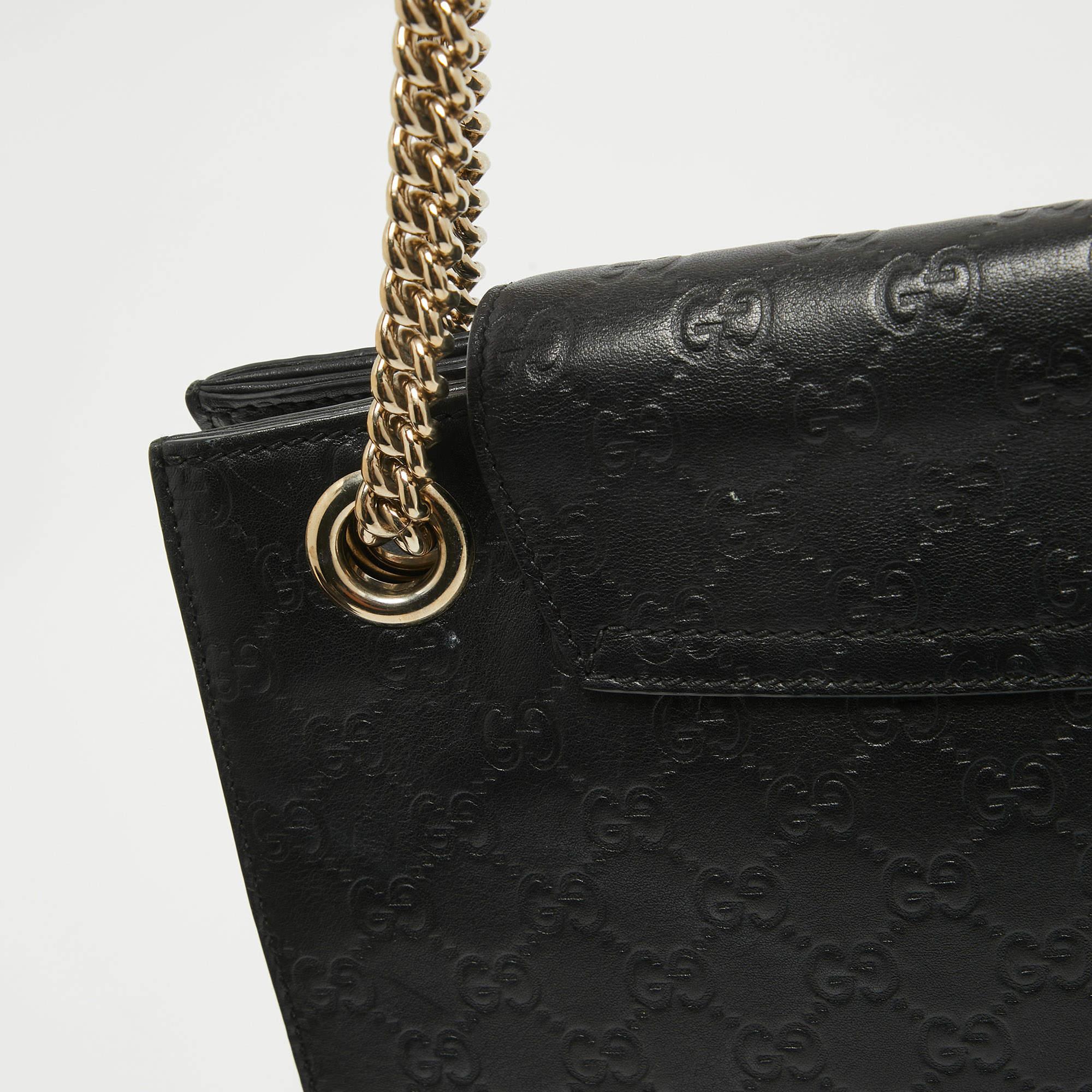 Gucci Black Guccissima Leather Large Emily Chain Shoulder Bag For Sale 2