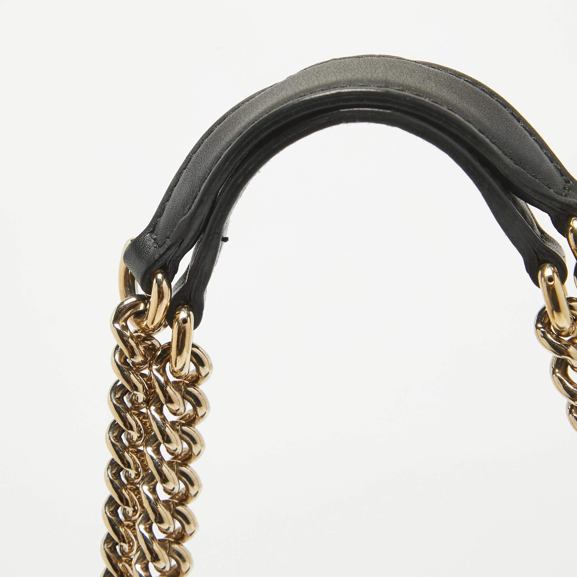 Gucci Black Guccissima Leather Large Emily Chain Shoulder Bag For Sale 3