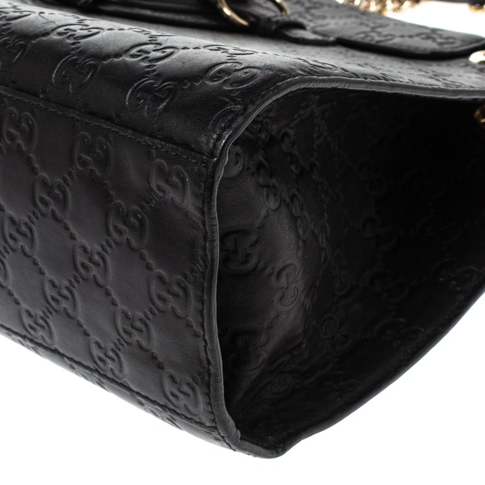 Women's Gucci Black Guccissima Leather Large Emily Chain Shoulder Bag