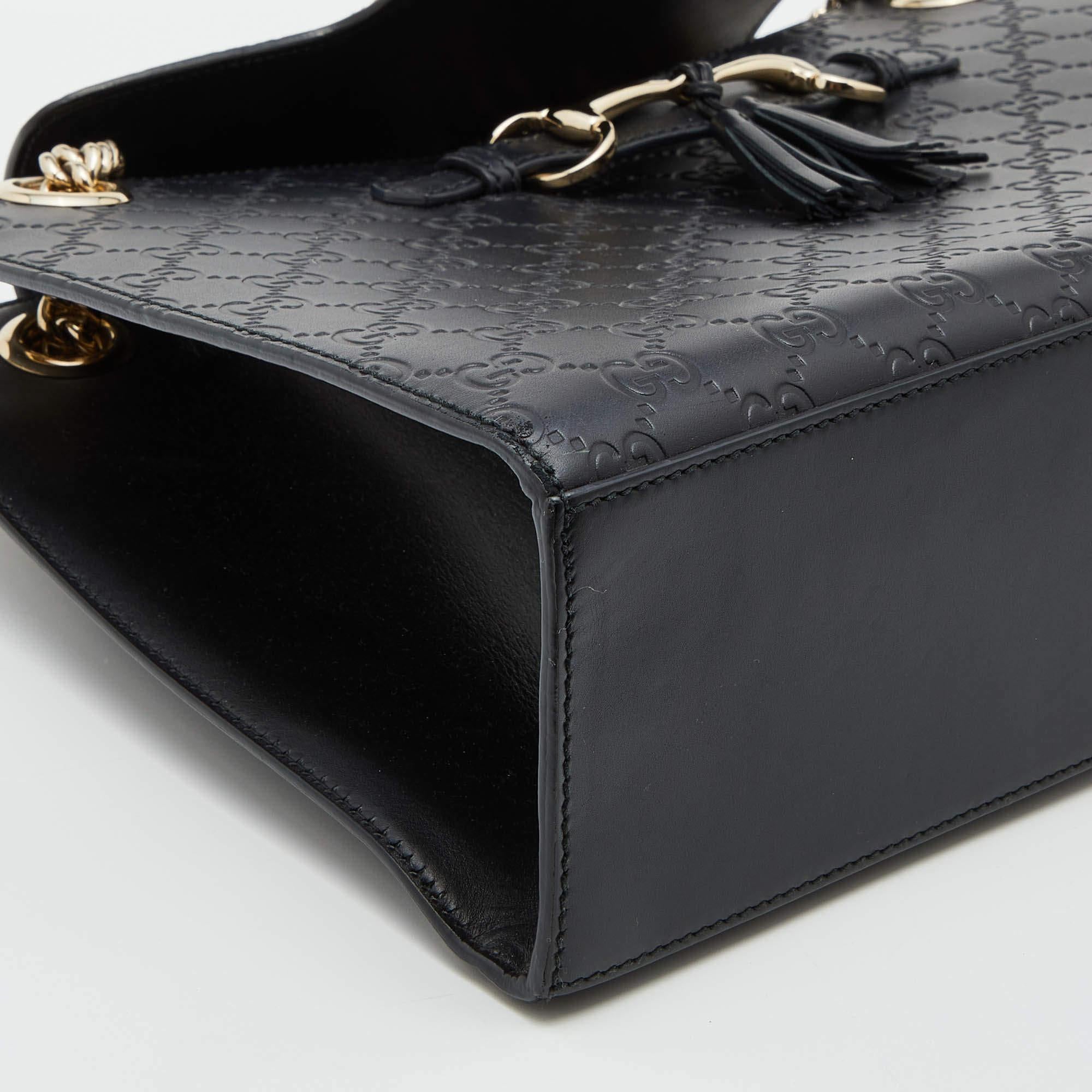 Gucci Black Guccissima Leather Large Emily Chain Shoulder Bag 3