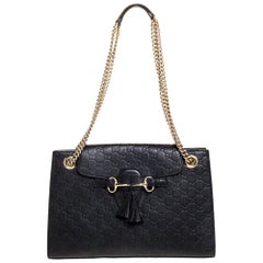 Gucci Black Guccissima Leather Large Emily Chain Shoulder Bag