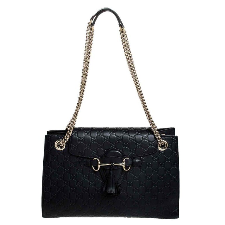 Gucci Black Guccissima Leather Large Emily Chain Shoulder Bag For Sale ...