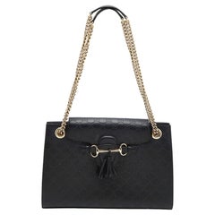 Gucci Black Guccissima Leather Large Emily Chain Shoulder Bag