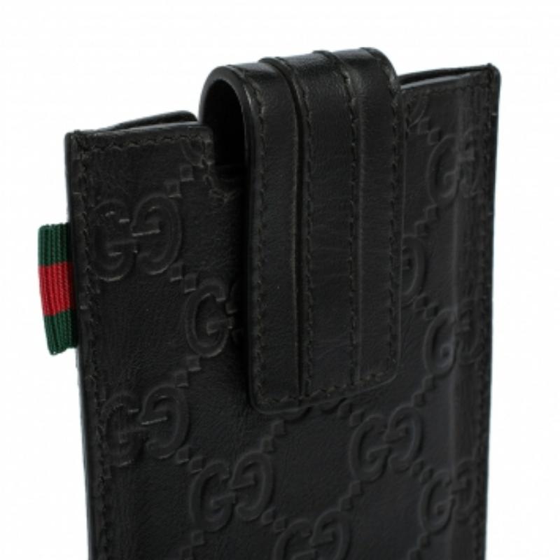 Noir Étui pour iPhone en cuir Gucci noir Guccissima