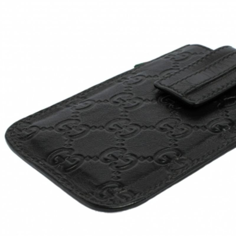 Étui pour iPhone en cuir Gucci noir Guccissima 2