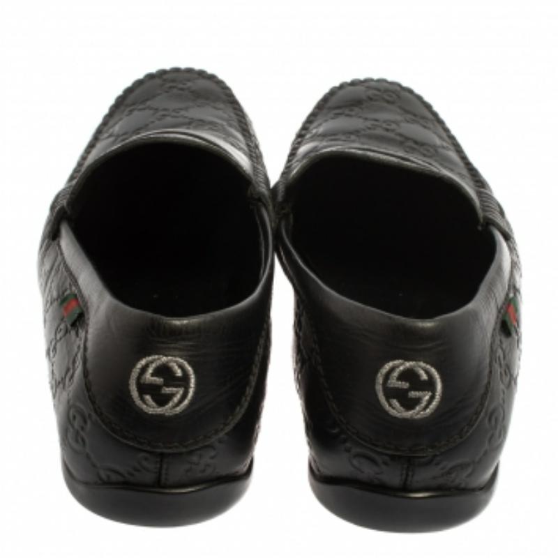Gucci Black Guccissima Leather Loafers Size 41.5 For Sale 1