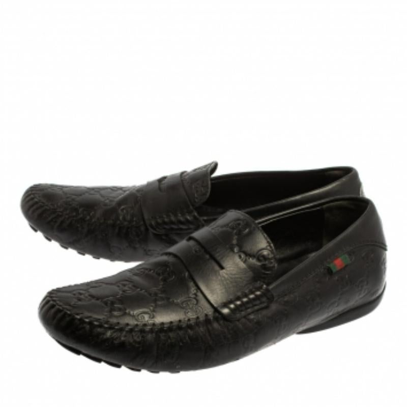 Gucci Black Guccissima Leather Loafers Size 41.5 For Sale 2