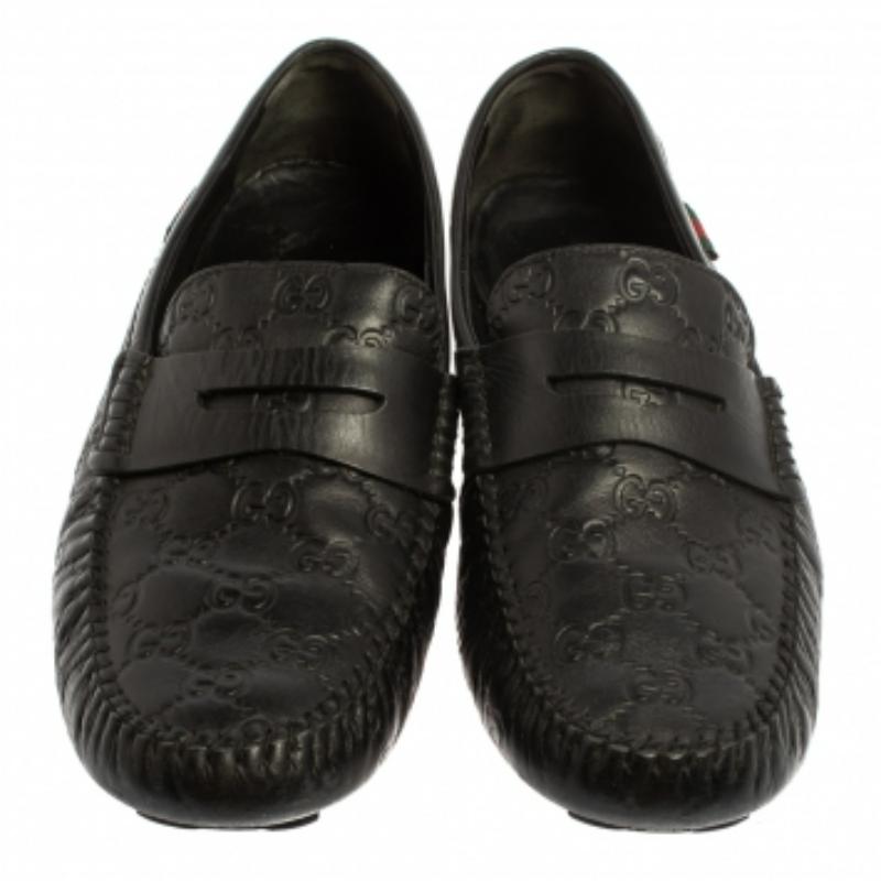 Gucci Black Guccissima Leather Loafers Size 41.5 For Sale 3
