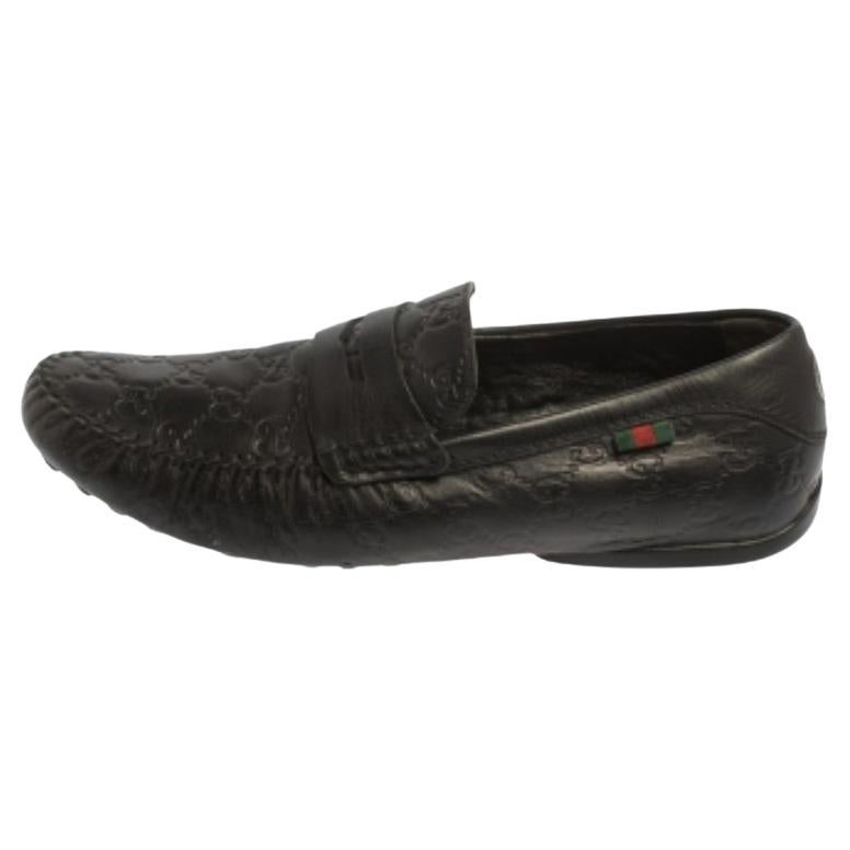 Gucci Black Guccissima Leather Loafers Size 41.5 For Sale